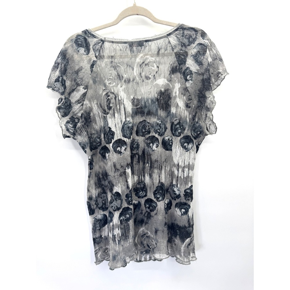 Per Una Gray Velvet Gauze Mesh Top 18 Italy Scoop Neck Stretch Mixed Media Boho - Picture 5 of 13